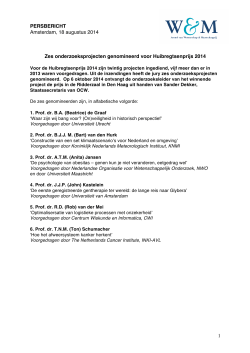 persbericht nominaties Huibregtsen 2014
