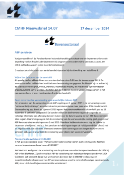 CMHF Nieuwsbrief 14.07 17 december 2014 Bovensectoraal