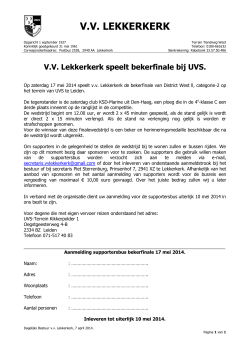 VV Lekkerkerk speelt bekerfinale bij UVS.