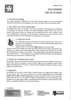 01/09/2014 Nieuwsbrief 1 De Schakel