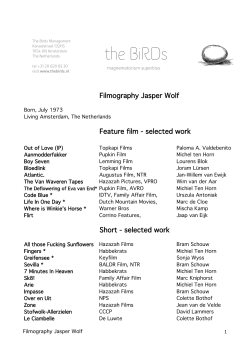 Filmography Jasper Wolf Feature film - selected work