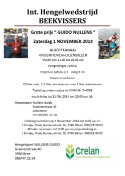 Int. Hengelwedstrijd BEEKVISSERS Grote prijs &ldquo; GUIDO