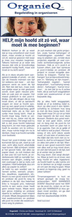 HELP, mijn hoofd zit z&oacute; vol, waar moet ik mee beginnen?