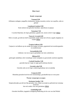 Diner kaart Koude voorgeregte Tsunami 9,50