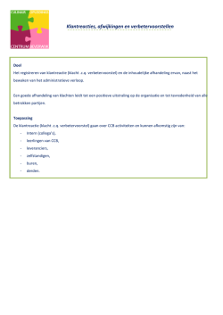 Klantreacties afwijkingen en verbetervoorstellen CCB 2014