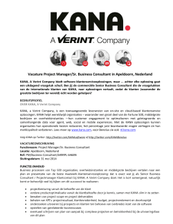 Vacature Project Manager/Sr. Business Consultant in