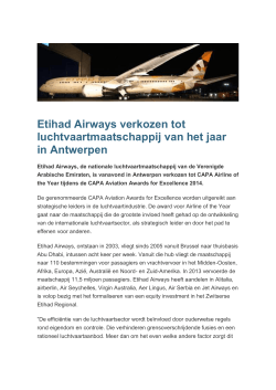 Etihad Airways verkozen tot luchtvaartmaatschappij van het