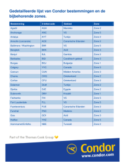 Gedetailleerde lijst van Condor bestemmingen en de bijbehorende