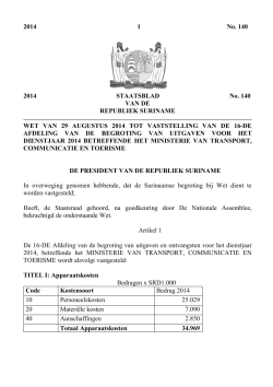 Begroting 2014 Ministerie van Transport, Communicatie en Toerisme