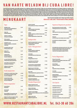 VAN HARTE WELKOM BIJ CUBA LIBRE! MENUKAART