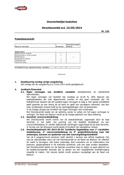 Overzichtslijst besluiten Directiecomité d.d. 22/05/2014