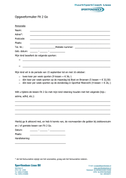 Sportfondsen Lisse BV Opgaveformulier Fit 2 Go
