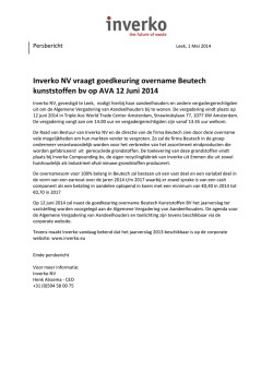 Inverko NV vraagt goedkeuring overname Beutech kunststoffen bv