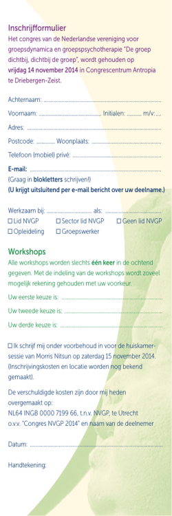 Inschrijfformulier Workshops