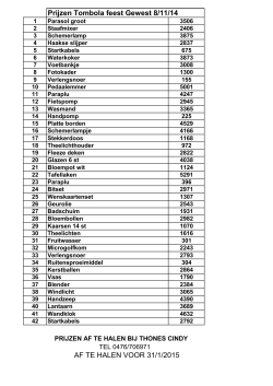 Prijzen Tombola feest Gewest 8/11/14 AF TE