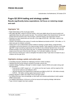 Press Release Q3 2014 trading and strategy update