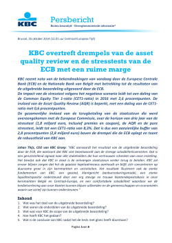 KBC overtreft drempels van de asset quality review en de stresstests