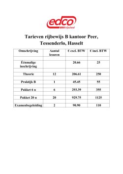 Tarieven rijbewijs B kantoor Peer, Tessenderlo