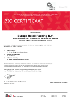 BIO CERTIFICAAT - Europe Retail Packing