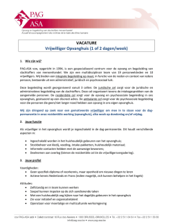 Vacature vrijwilliger opvanghuis