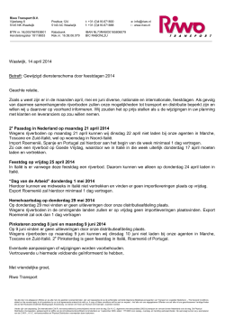 Wijziging Dienstenschema april mei juni 2014