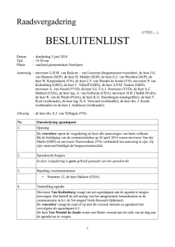Besluitenlijst raadsvergadering 20140605