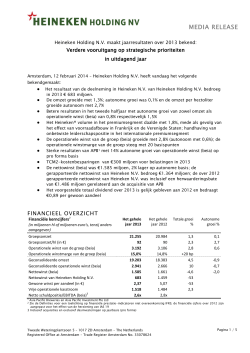 Persbericht Jaarresultaten 2013 Heineken Holding NV