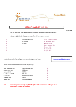 JRC Oost ranglijst 2014