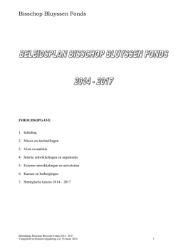 Beleidsplan 2014 - Bisschop Bluyssen Fonds