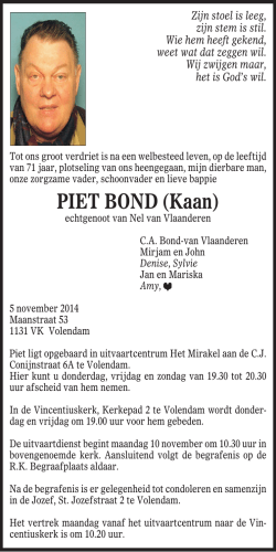 PIET BOND (Kaan) - Nieuw