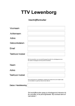 Dit inschrijfformulier graag op dinsdagavond inleveren bij de