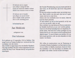 Jan Hekkink - bidprentjes