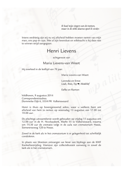 Overlijdingsbericht Henri Lievens