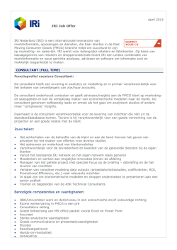 IRI Job Offer Jouw taken: Benodigde competenties en vaardigheden: