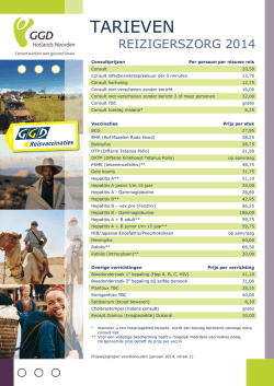 TARIEVEN - GGD Reisvaccinaties