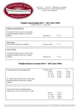 Prijslijst winterberging 2014 – 2015 (incl. BTW)