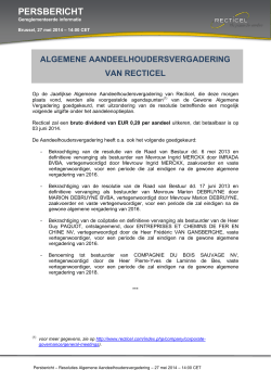 Recticel - erratum dividenddatum (27.5.2014)