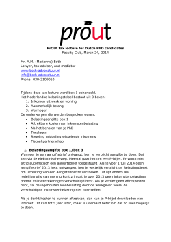 PrOUt tax lecture for Dutch PhD candidates Faculty Club, March 24