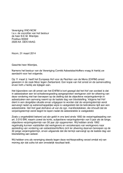 Brief Comité Asbestslachtoffers aan bestuur vereniging VNO/NCW