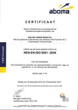 ISO 9001 certificaat - Van Halteren Infra BV