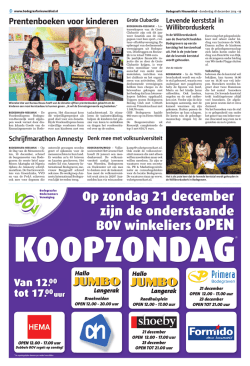 Op zondag 21 december zijn de onderstaande BOV winkeliers OPEN