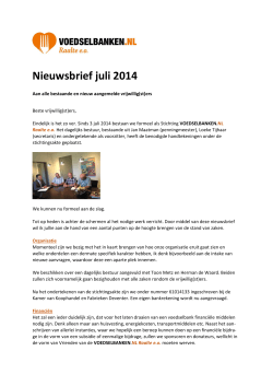 Nieuwsbrief juli 2014 - Voedselbank Raalte eo