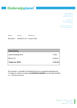 Omschrijving Jaarvermelding 2014 € 125,- BTW 21