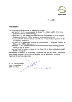 27 mei 2014 MACHTIGING Hierbij machtigt