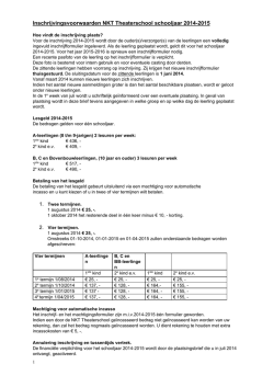 Inschrijvingsvoorwaarden en prijzen 2014-2015