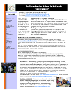 April 2014 - De Nederlandse School in Bethesda
