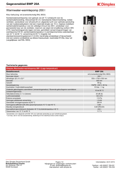 Gegevensblad Warmwater-warmtepomp 200 l: BWP 20A