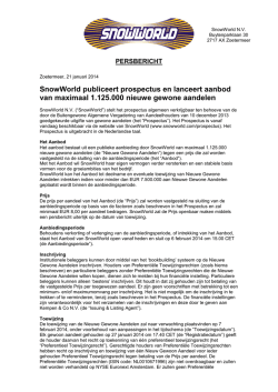 SnowWorld publiceert prospectus en lanceert aanbod van maximaal