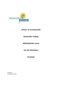 School- en functieprofiel Bonhoeffer College Afdelingsleider mavo