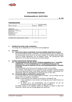 Overzichtslijst besluiten Directiecomité d.d. 10/07/2014